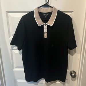 Men’s Express Large Black Zipper Polo with Cream and White Collar